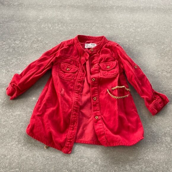 Zara baby red corduroy button down top 9-12M - Picture 1 of 4